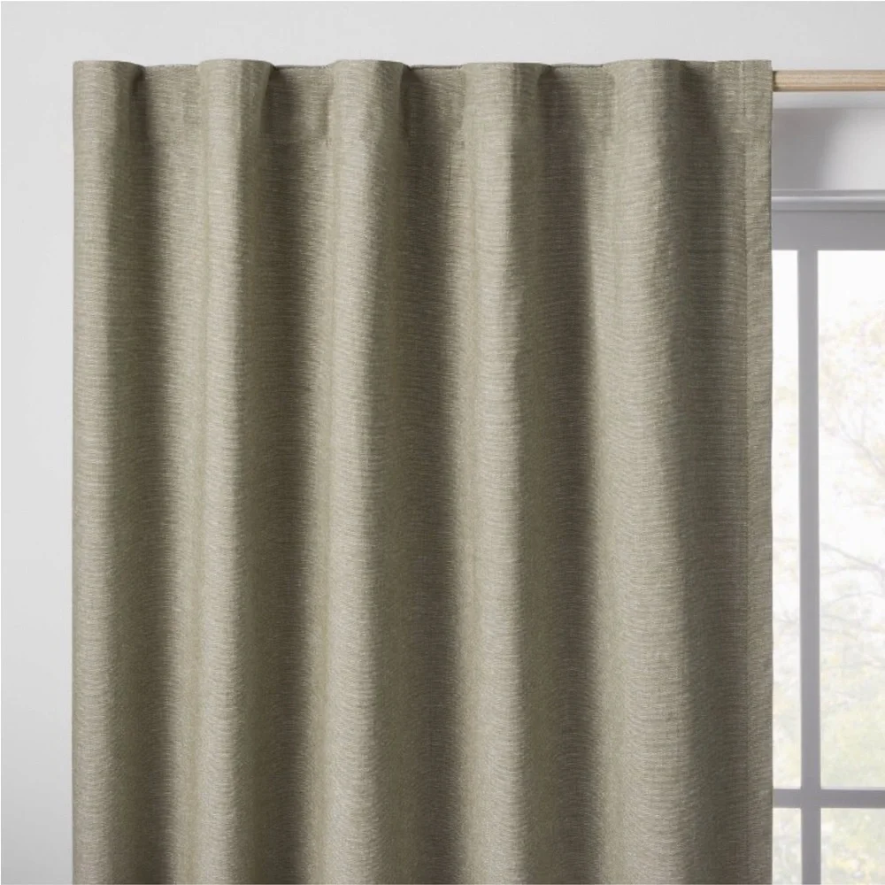 THRESHOLD NWT chambray cotton kids blackout window curtain panel -green -84”
